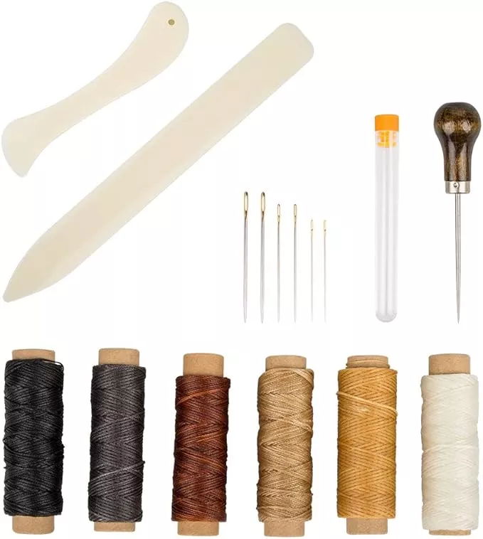 Set of 16 Bookbinding Tools, findTop Bone Folder Creaser Waxed Linen Thread Wood Handle Awl Large-Eye Needles for Handmade DIY Bookbinding Crafts and Sewing Supplies
