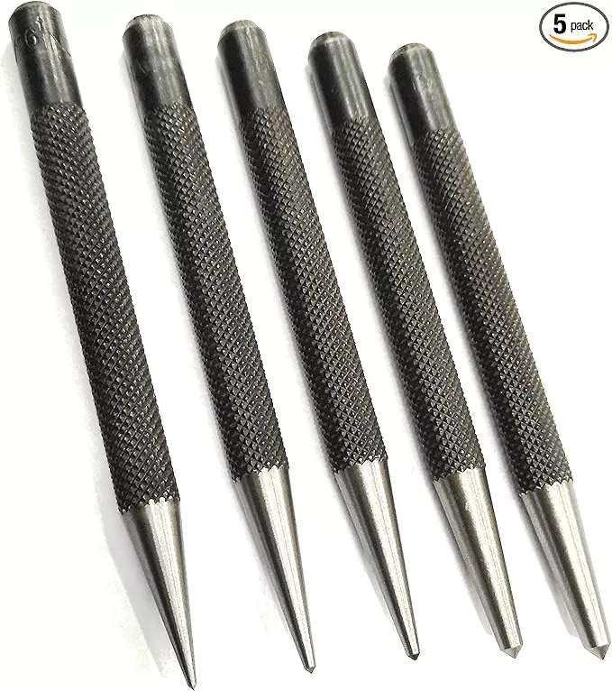 Set of 5 Round Head Center Punches for Metal and Woodworking – High-Quality Hand Tools