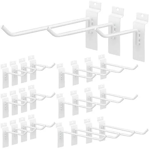 Slatwall Hooks 24 Pcs 4/6/8 Inch Slatwall Accessories Slat Wall Shelf Brackets Slat Wall Hanging Hook and Hanger Slatwall Panel Hook Slat Wall Hook Heavy Duty Pegboard Gridwall Display Hook (White)