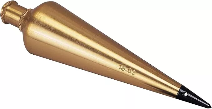 Solid Brass Plumb Bob, Brass Construction, Stainless Steel Point, Professional Centering Tool, Replaceable Tip (12oz)
