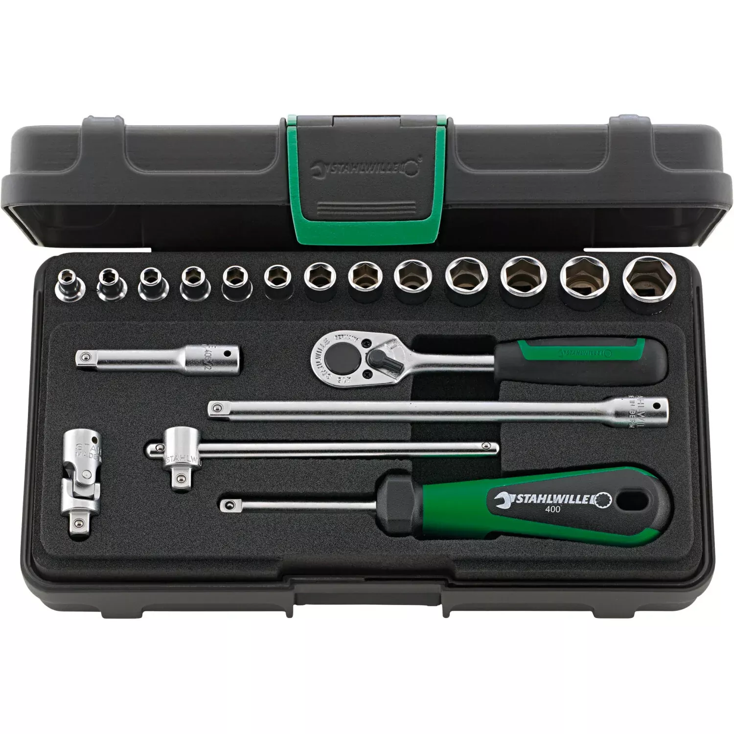 Stahlwille 96011124 1/4" Hex Socket Set with Ratchet - 19 Pieces