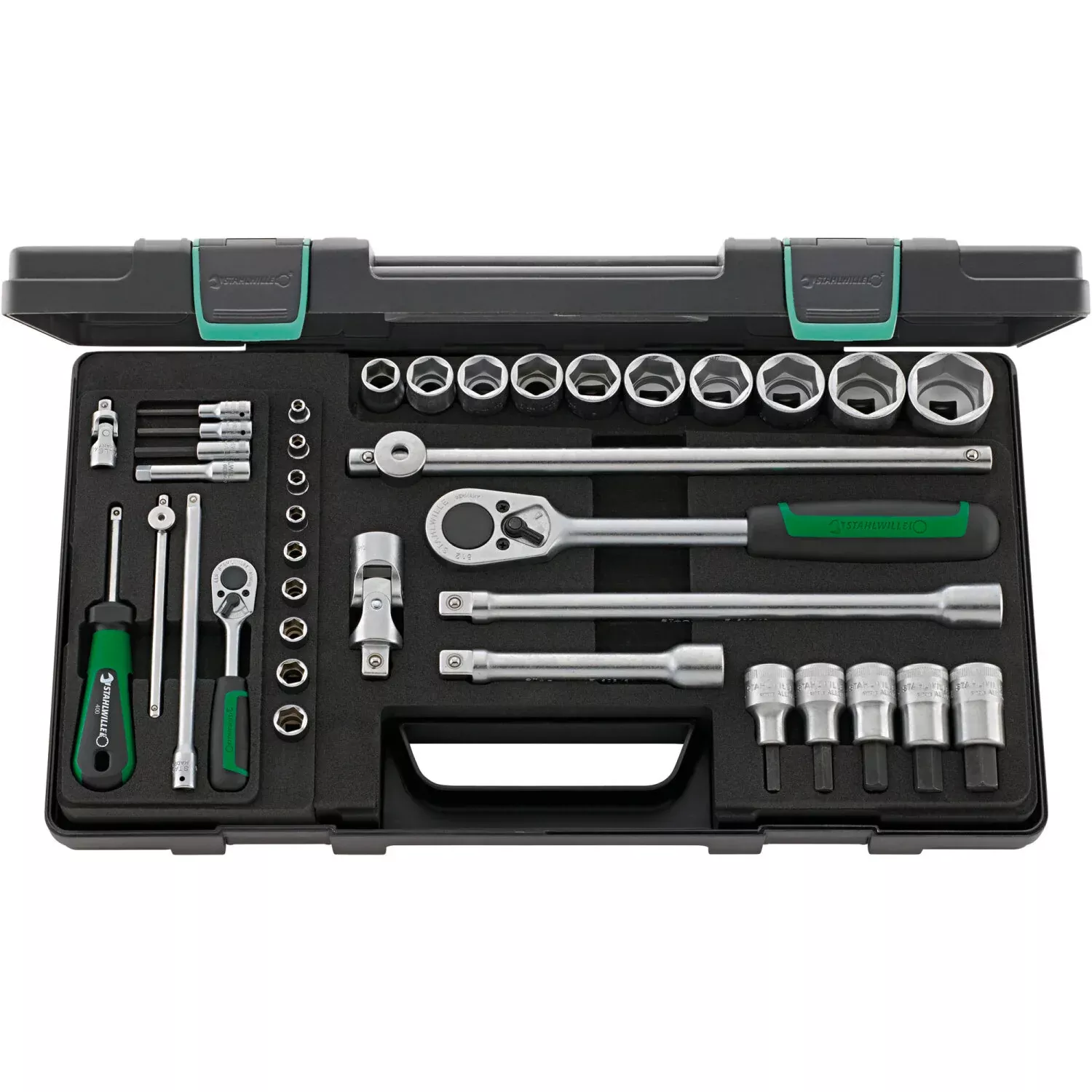 Stahlwille 96011160 1/4" & 1/2" Hex Socket Set with Ratchets - 38 Pieces