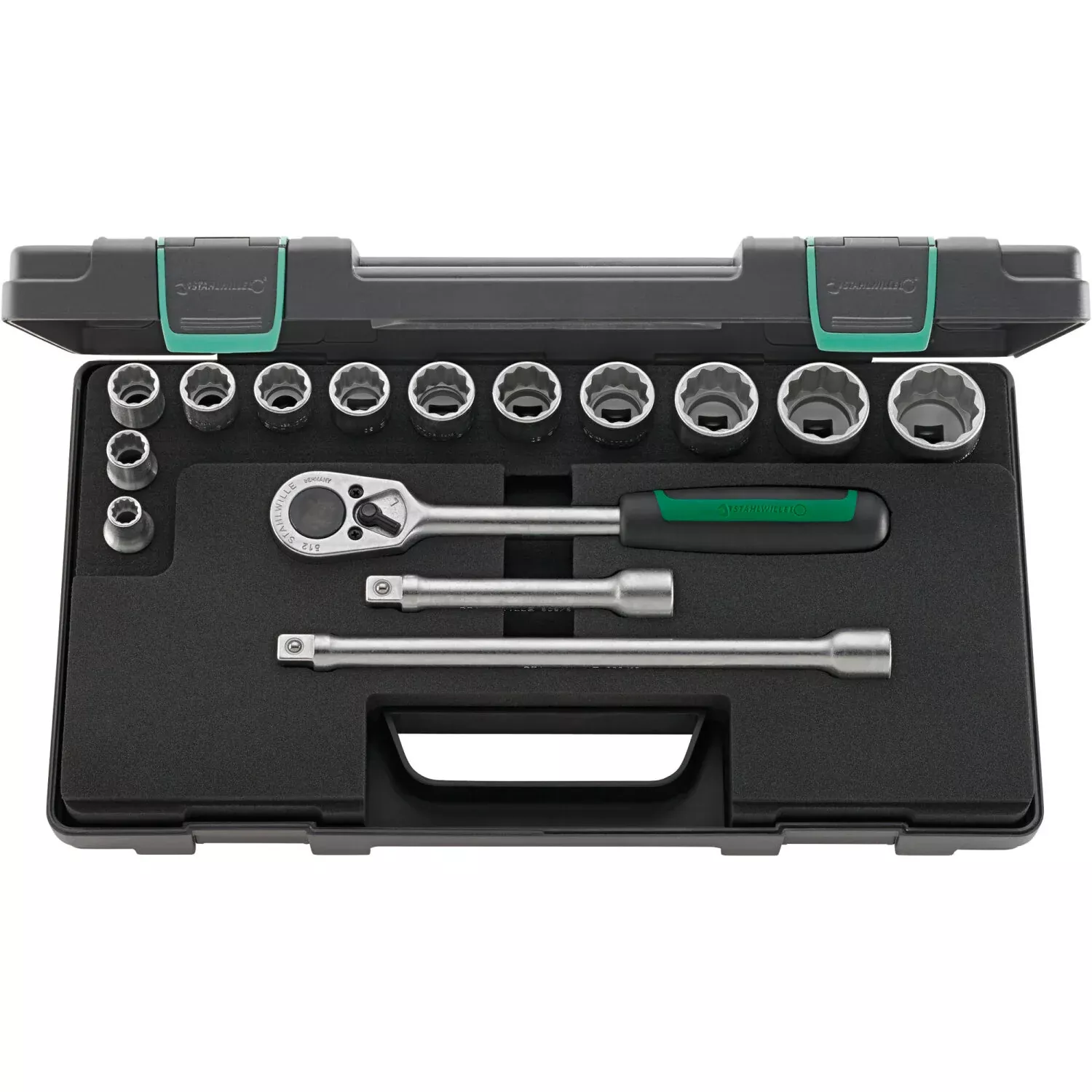 Stahlwille 96031435 1/2" Bi-Hex Socket Set with Ratchet - 15 Pieces