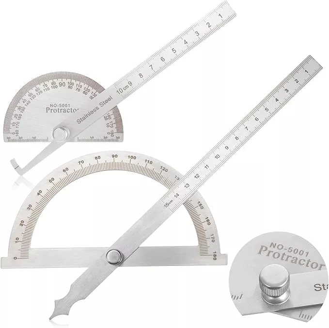 Stainless Steel Angle Protractor, 0-180° Round Head Protractor 0-180 Degrees Angle Finder Craftsman Ruler 10 cm Woodworking Rulers Measure Tool Machinist Tool Ruler Adjustable Woodworking