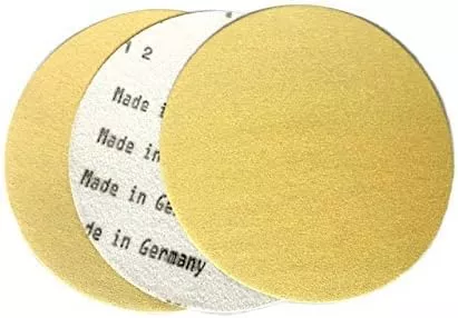 Starcke Premium 6 Inch No Hole Hook and Loop Grip Sanding Discs - Gold Aluminum Oxide - for Wood, Auto Body, Paint, Primer, Metal, and Plastics (25 Pack, 220 Grit)