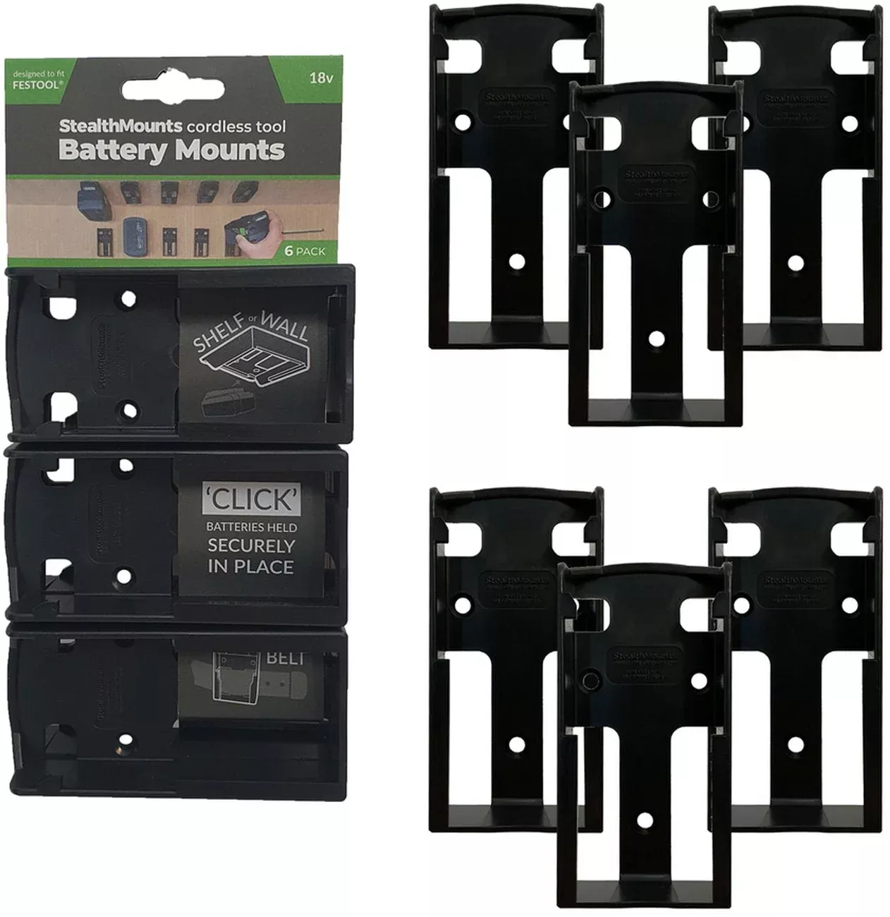 StealthMounts Battery Mounts for Festool 18V, 6-Pack