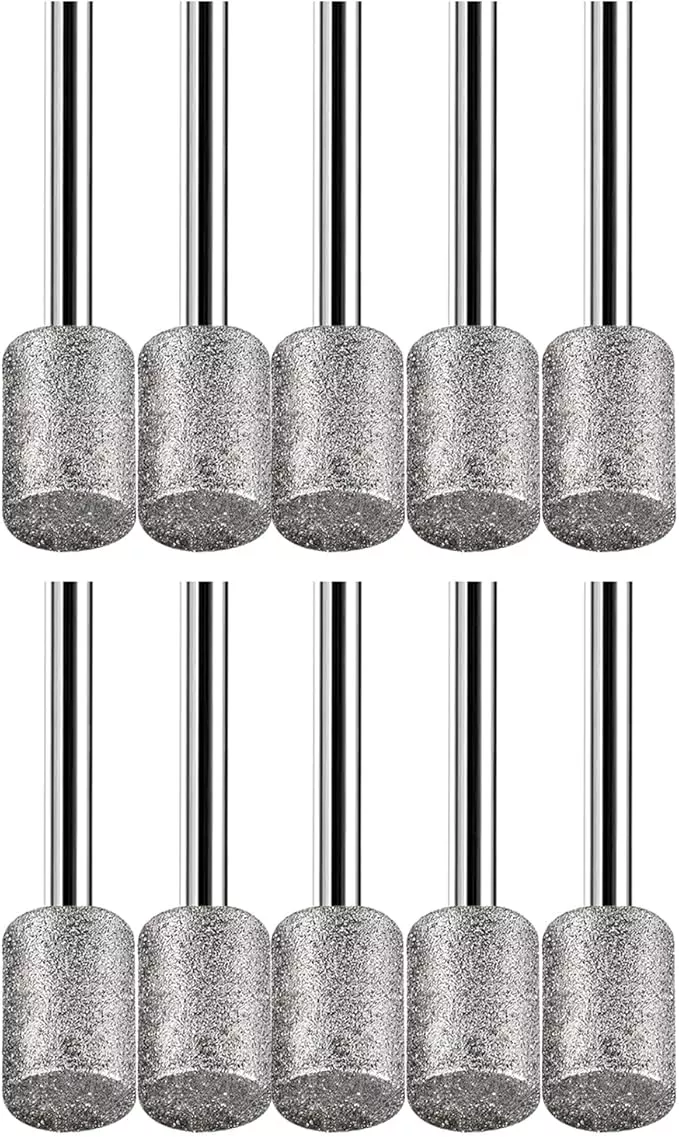 Stone Carving Set, HOMEIDOL 10PCS Diamond Coated 8mm Cylinder Head Mounted Points Grinding Bit Rotary Diamond Burr Set,1/8 Shank for Stone Rocks Jewelry Glass Ceramics Rotary Tools