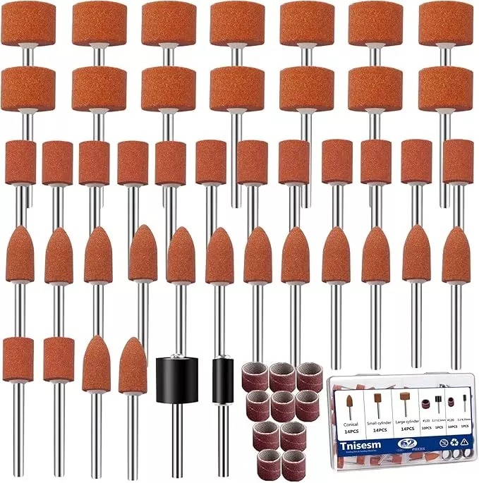 Tnisesm 64Pcs Sanding Bits & Sanding Drum Set for Dremel Rotary Tool with Box, Aluminium Oxide Tough Enough to Metal Rust Removal/Smoothing/Sharpening, Different Shape Meet More Needs