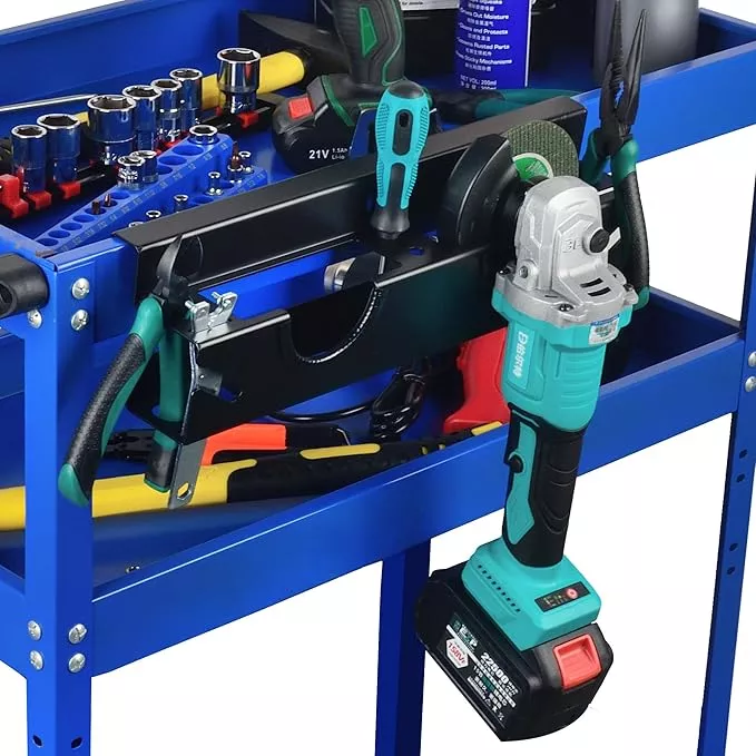 ULIBERMAGNET Angle Grinder Rack, Solid Steel Utility Storage Holder with 2 Bay, Heavy Duty Wall Mount Storage Metal Shelf Holder with Cord Hanger for Angle Grinders, Cutters, Polishers, Screwdriver