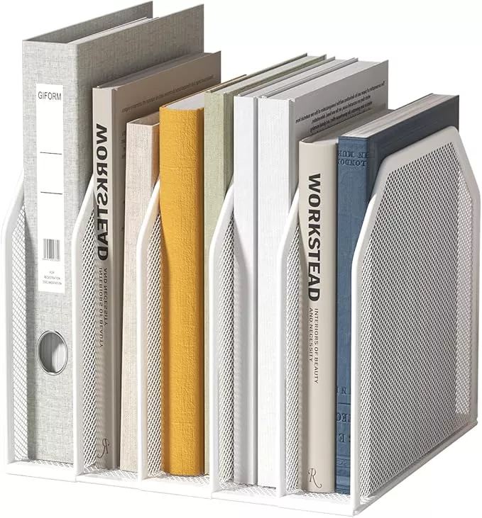 Vertical File Organizer for Desk - Metal Mesh File Holder with 5 Compartments, File Folder Rack & Document Storage Stand, File Sorter for Office/Home/School Use - 9.3" x 8.5" x 7.9"