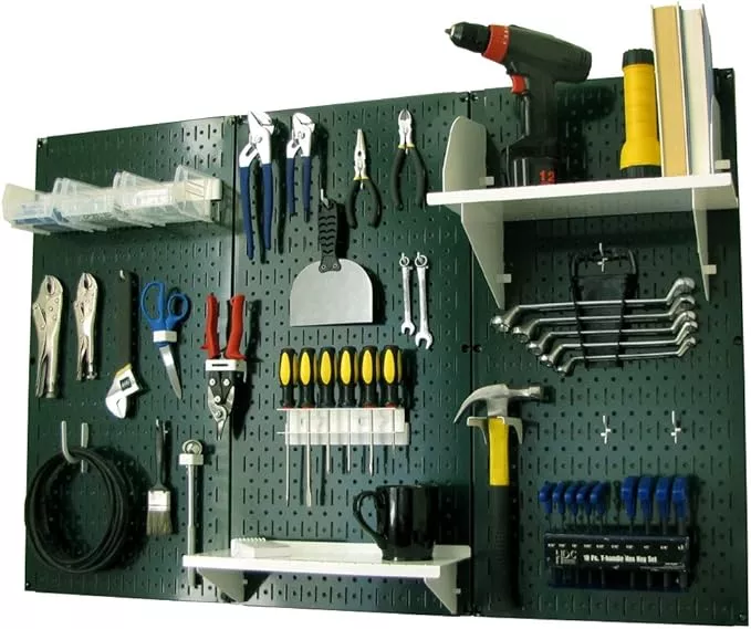 Wall Control Pegboard Organizer 4 ft. Metal Pegboard Standard Tool Storage Kit with Gray Toolboard and Blue Accessories