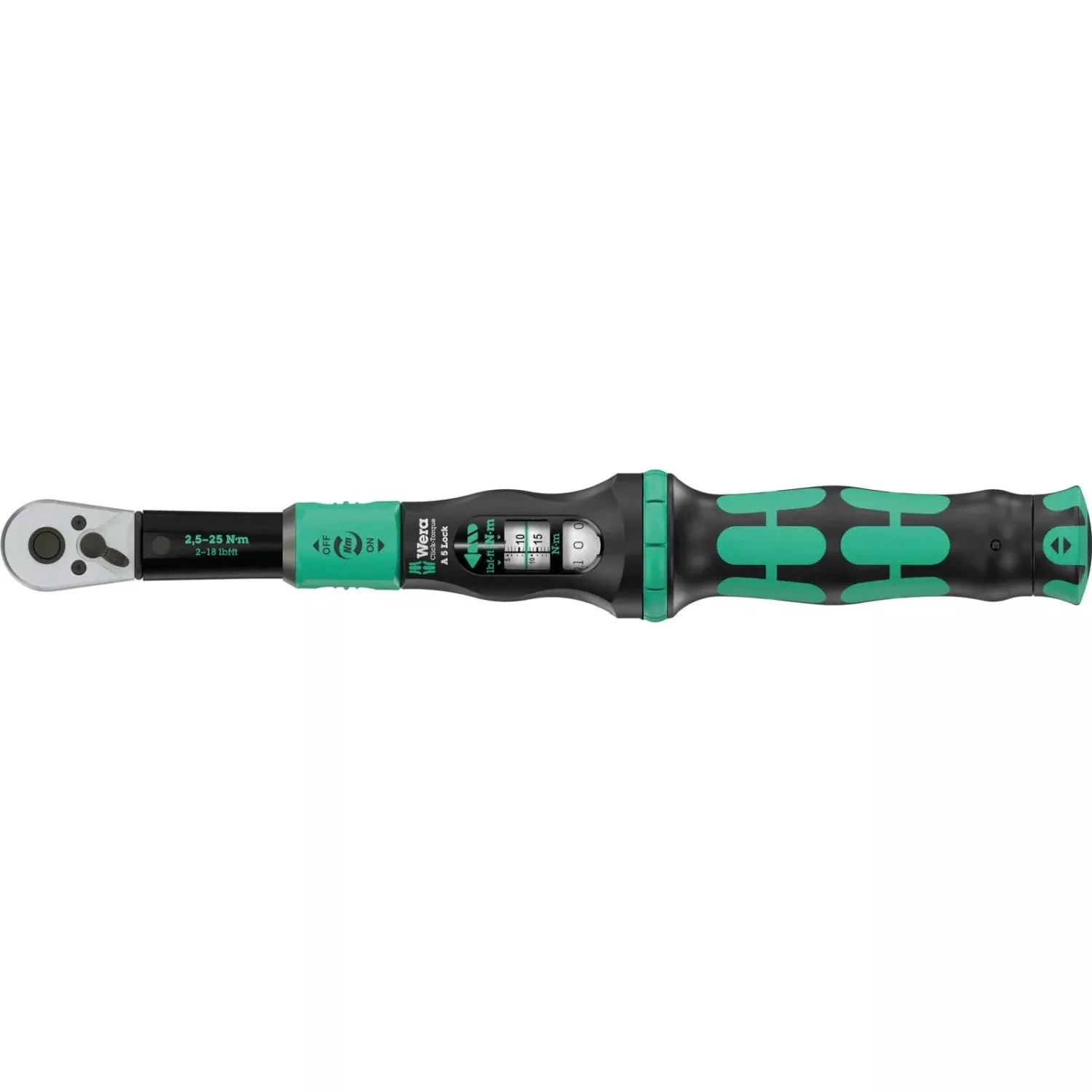 Wera Click-Torque Lock A 5 Torque Wrench, Adjustable, Torque Lock Function, Reversible Ratchet, Clockwise Torque Operation, 2.5-25 Nm, 1/4-in.x2.5-25 Nm