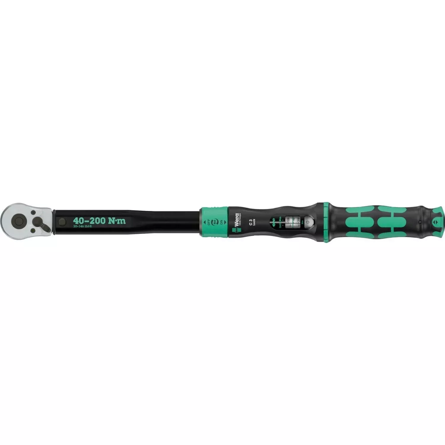 Wera Click-Torque Lock C 3 Torque Wrench, Adjustable, Reversible Ratchet, Torque Lock Function, 40-200 Nm, 1/2-in.x40-200 Nm