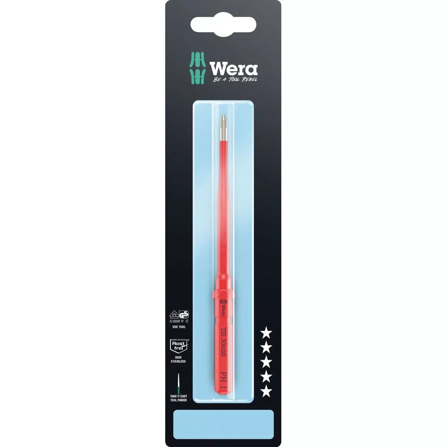 Wera Kraftform Kompakt VDE 3062 Is Take It Easy SB, Stainless Steel, Ph 1x157-mm.