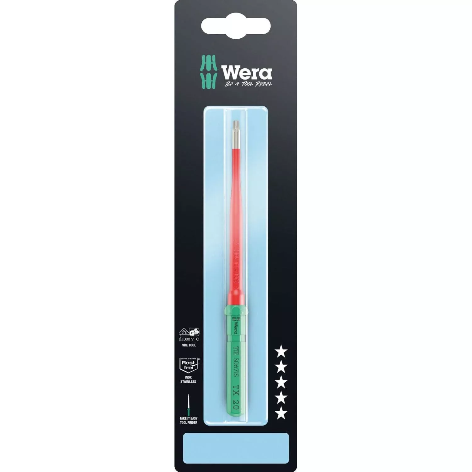 Wera Kraftform Kompakt VDE 3067 Is Torx Take It Easy SB, Stainless Steel, Torx 20x157-mm.