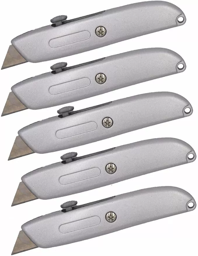 Wideskall Heavy Duty Box Cutter Retractable Blade Metal Utility Knife (Pack of 5)