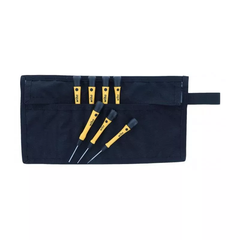 Wiha Tools 27589 7 Piece ESD Safe PicoFinish Precision Hex Metric Screwdriver Set with Canvas Roll Pouch