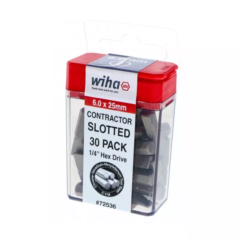 Wiha Tools 72536 Slotted Contractor Insert Bit 6.0mm x 25mm - 30 Piece