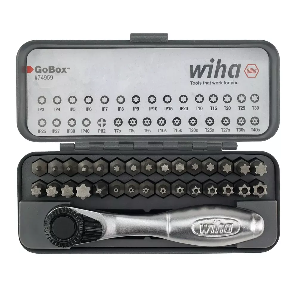 Wiha Tools USA 32 Piece GoBox Master Torx Bit Set with Mini Ratchet 74959
