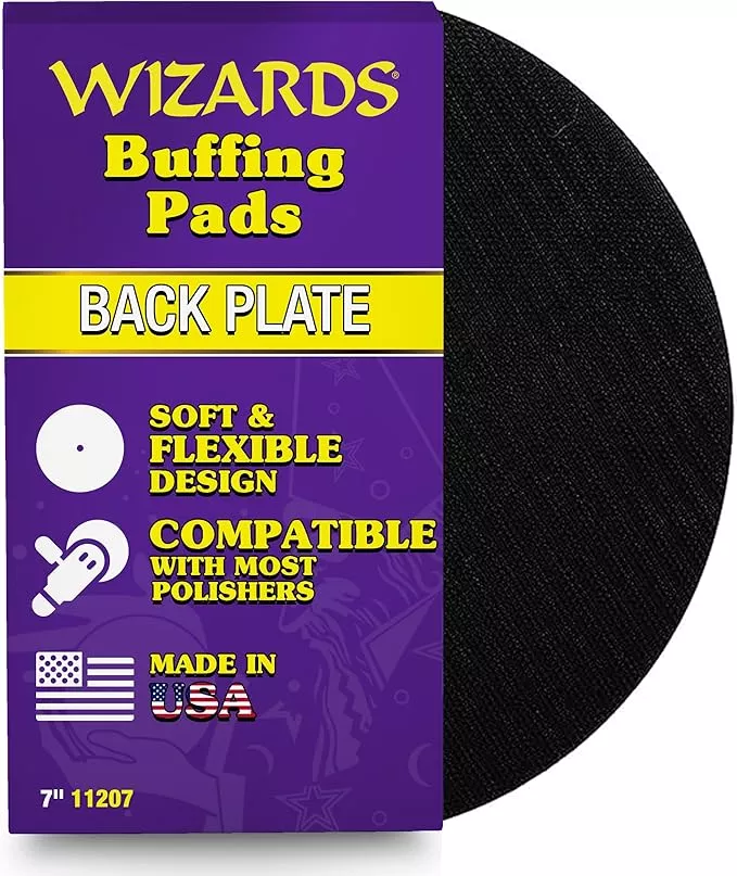 Wizards Buff Pad Back Plate - Soft and Flexible Back Plate for Auto Detailing Supplies - Compatible with Most Wool and Foam Pads - Helps Eliminate Hot Spots and Burns - 7 inch