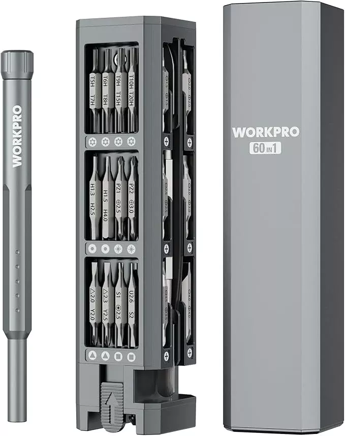 WORKPRO 60-in-1 Precision Screwdriver Set with Pop-up Magnetic Case, Well-organized CRV Small Screwdrivers, 360°Spin Mini Screw Driver Kit for Electronics, Phone, Computer, PC, Watch, Eyeglass