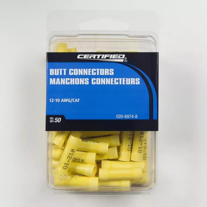 YBS Certified 12-10 AWG Automotive Butt Connector, Bulk Pack, 50-pk