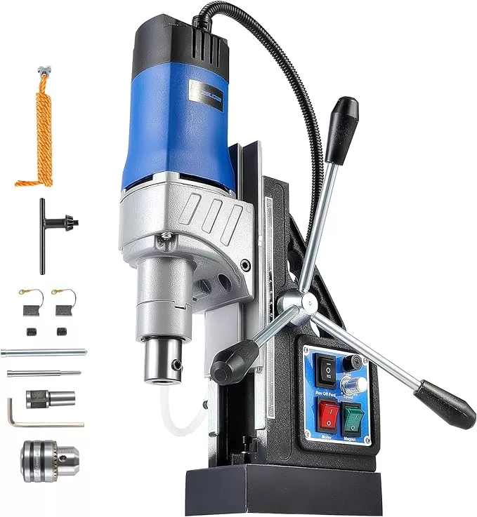 ZELCAN Mag Drill Press, 1550W Portable Magnetic Drill Press with 2" Boring Diameter, 0-580 rpm Stepless Speed & Reversible Direction, 2922 lbf Mag Force Electric Drilling Machine for Metal Surface