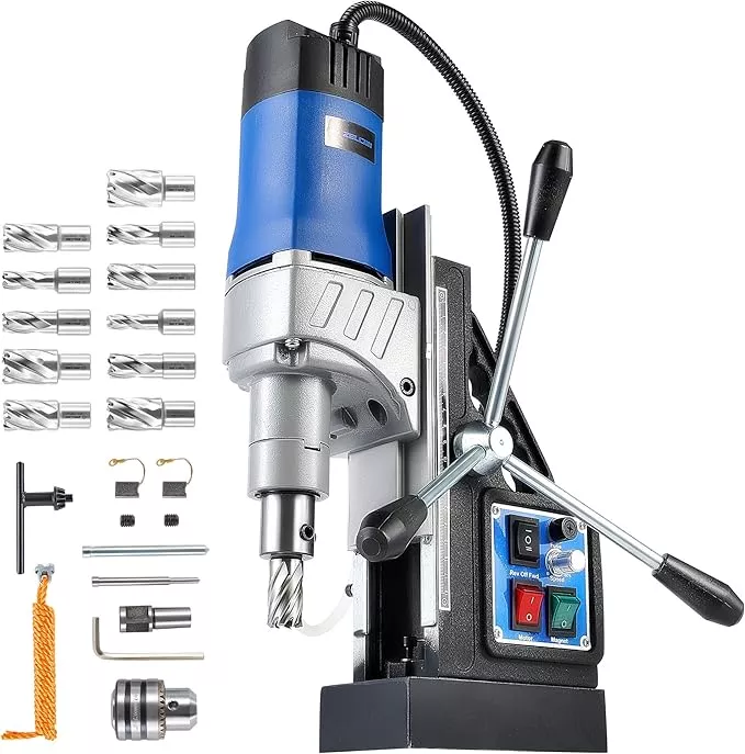 ZELCAN Mag Drill Press with 11 Pcs Bits, 1550W Portable Magnetic Drill Press with 2" Boring Diameter, 0-580 rpm Stepless Speed & Reversible Direction, 2922 lbf Power Magnetic for Metal Surface